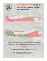 Thumbnail image of fTertiary Extension and Fault-Block Rotation in the Transition Zone, Cedar Mountains Area, Arizona survey cover with illustration of geological layers