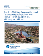 Thumbnail image of Results of Drilling, Construction, and Testing at Hydrologic Test Wells report cover with photograph of drilling equipment