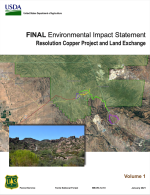 Thumbnail image of January 2021 Rescinded FEIS cover page with map of project area and photo of desert landscape
