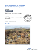 Thumbnail image of Phase I Environmental Site Assessment, Cave Creek, Maricopa County, Arizona report cover with photo of desert landscape in Cave Creek area