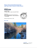 Thumbnail image of Phase I Environmental Site Assessment, East Clear Creek, Coconino County, Arizona report cover with photo creek in the winter