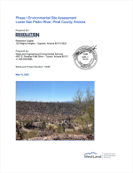 Thumbnail image of Phase I Environmental Site Assessment, Lower San Pedro River, Pinal County, Arizona report cover with photo of desert landscape