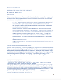 Thumbnail image of Screening Level Human Health Risk Assessment document