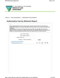 Thumbnail image of BLM Allotment Authorization webpage