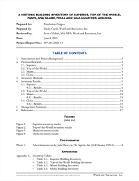 Thumbnail image of A Historic Building Inventory of Superior, Top-of-the-World, Miami, and Globe, Pinal and Gila Counties, Arizona memo cover