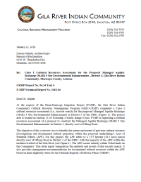 Thumbnail image of Class I Cultural Resources Assessment for the Proposed Managed Aquifer Recharge (MAR) 5 Site Environmental Enhancements cover letter