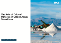 Thumbnail image of The Role of Critical Minerals in Clean Energy Transitions front cover with photo of mining operation in front of a mountain