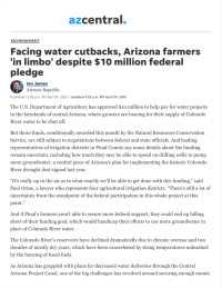 Thumbnail image of Facing Water Cutbacks, Arizona Farmers 'In Limbo' Despite $10 Million Federal Pledge article website page