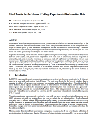 Thumbnail image of Final results for the Morenci tailings experimental reclamation plots document cover