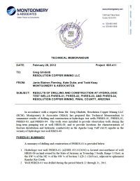 Thumbnail image of Results of Drilling and Construction at Hydrologic Test Wells PHRES-01, PHRES-02, PHRES-03, and PHRES-04 memo coversheet