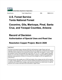 Thumbnail image of Resolution Copper Project Final Record of Decision cover page