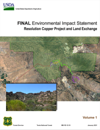 Thumbnail image of January 2021 Rescinded FEIS cover page with map of project area and photo of desert landscape