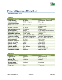 Thumbnail image of Federal Noxious Weed List first page (table of plant data)