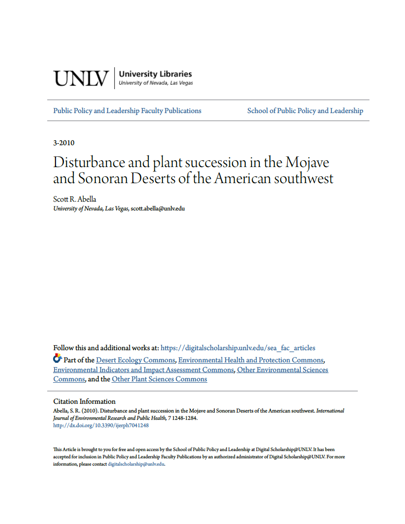 Thumbnail image of document cover: Disturbance and Plant Succession in the Mojave and Sonoran Deserts in the American Southwest