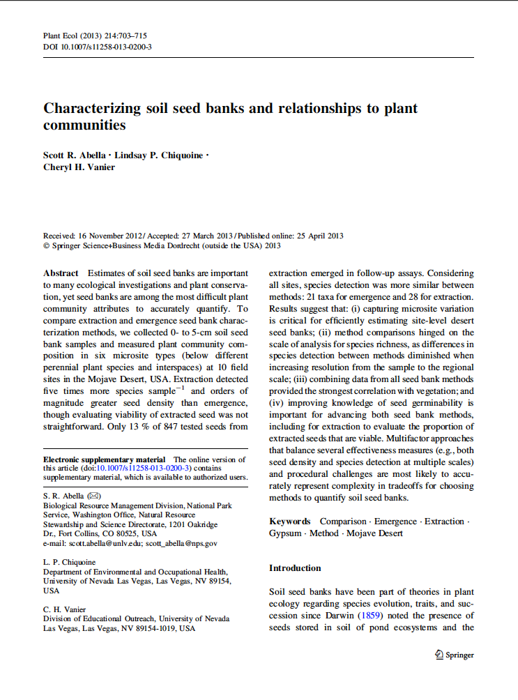 Thumbnail image of document cover: Characterizing Soil Seed Banks and Relationships to Plant Communities