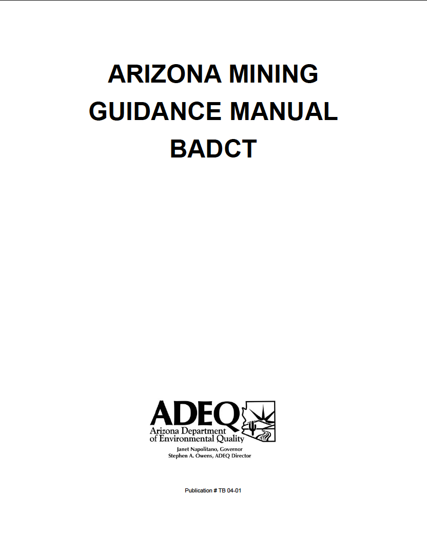 Thumbnail image of document cover: Arizona Mining Guidance Manual BADCT, Aquifer Protection Program