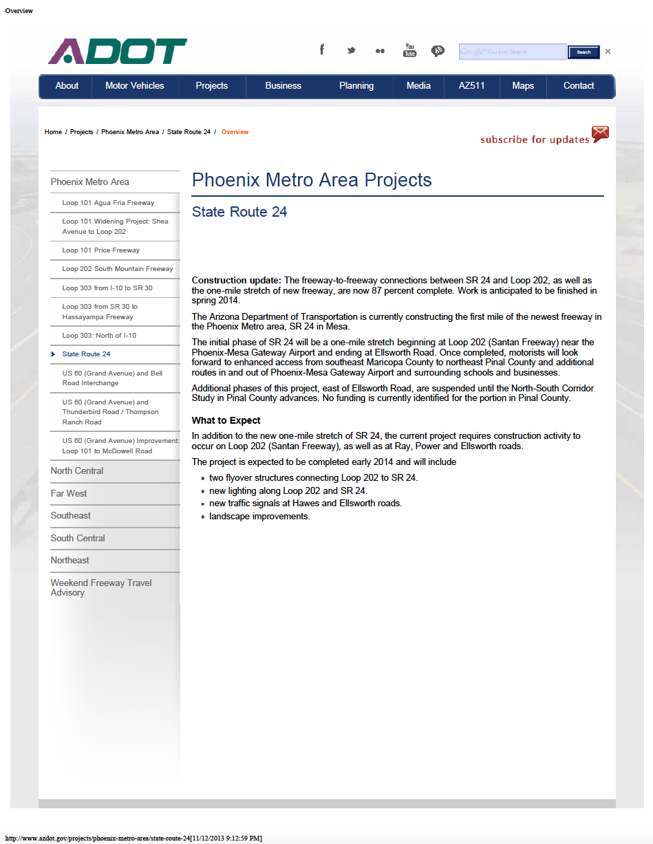 Thumbnail image of document cover: Phoenix Metro Area Projects State Route 24