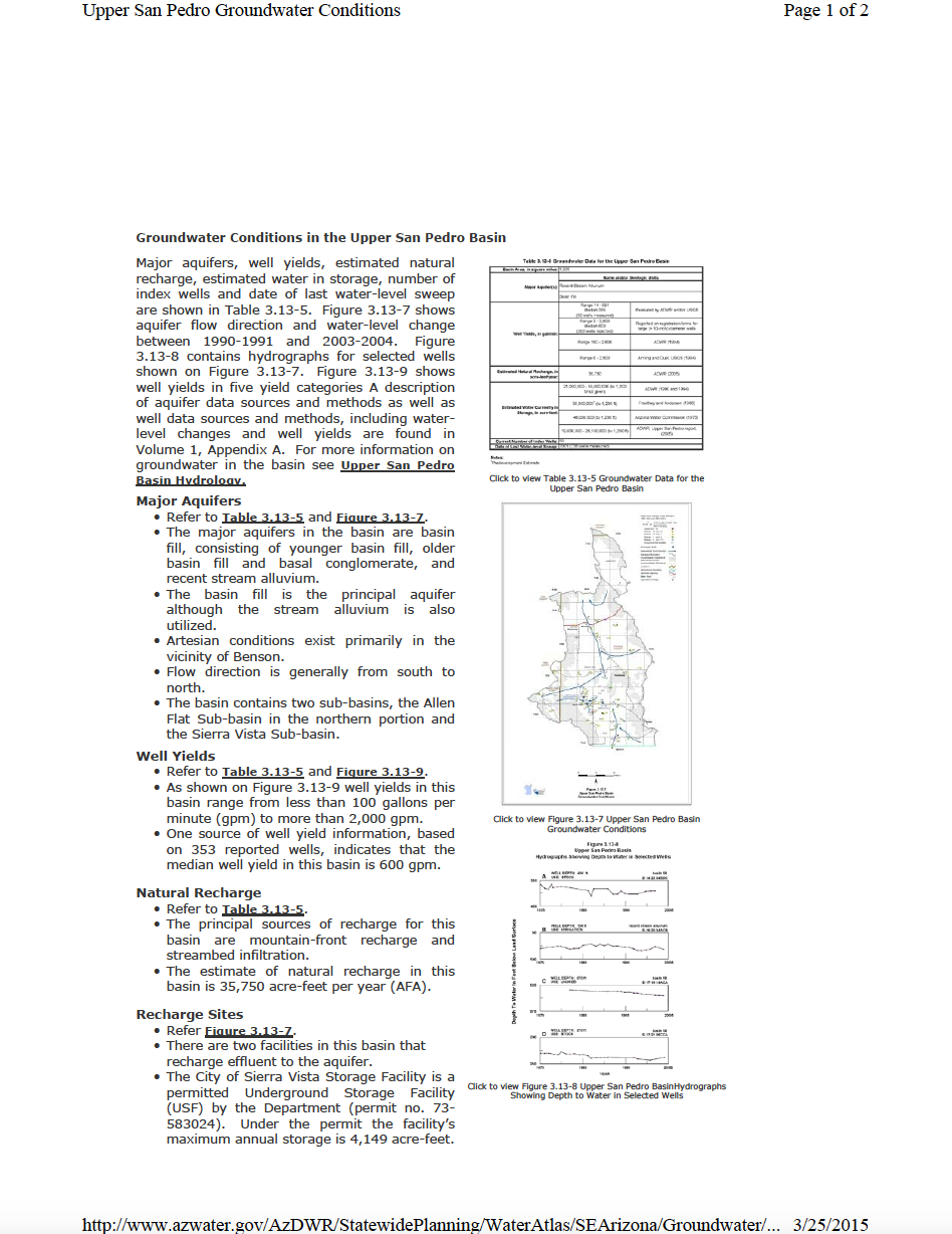 Thumbnail image of document cover: Groundwater Conditions in the Upper San Pedro Basin