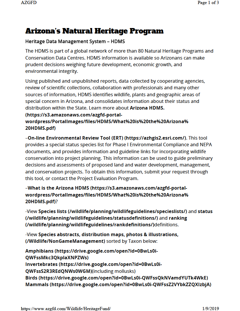 Thumbnail image of document cover: Arizona Heritage Data Management System: Species Abstracts