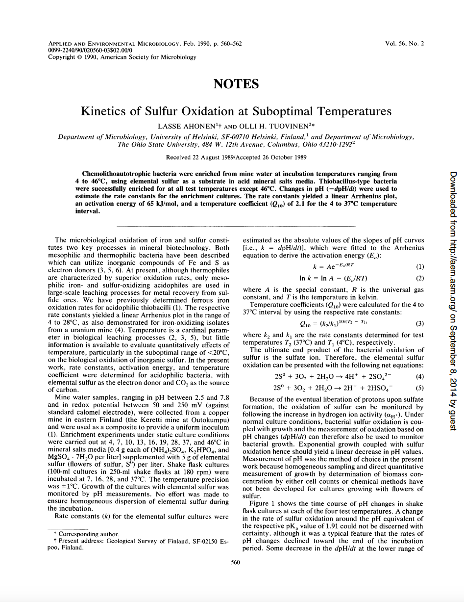 Thumbnail image of document cover: Kinetics of Sulfur Oxidation at Suboptimal Temperature