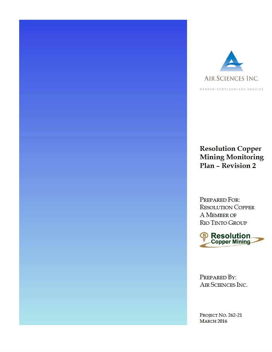 Thumbnail image of document cover: Resolution Copper Mining Monitoring Plan - Revision 2