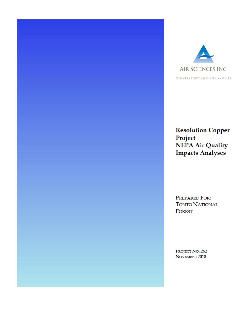 Thumbnail image of document cover: Resolution Copper Project NEPA Air Quality Impacts Analyses