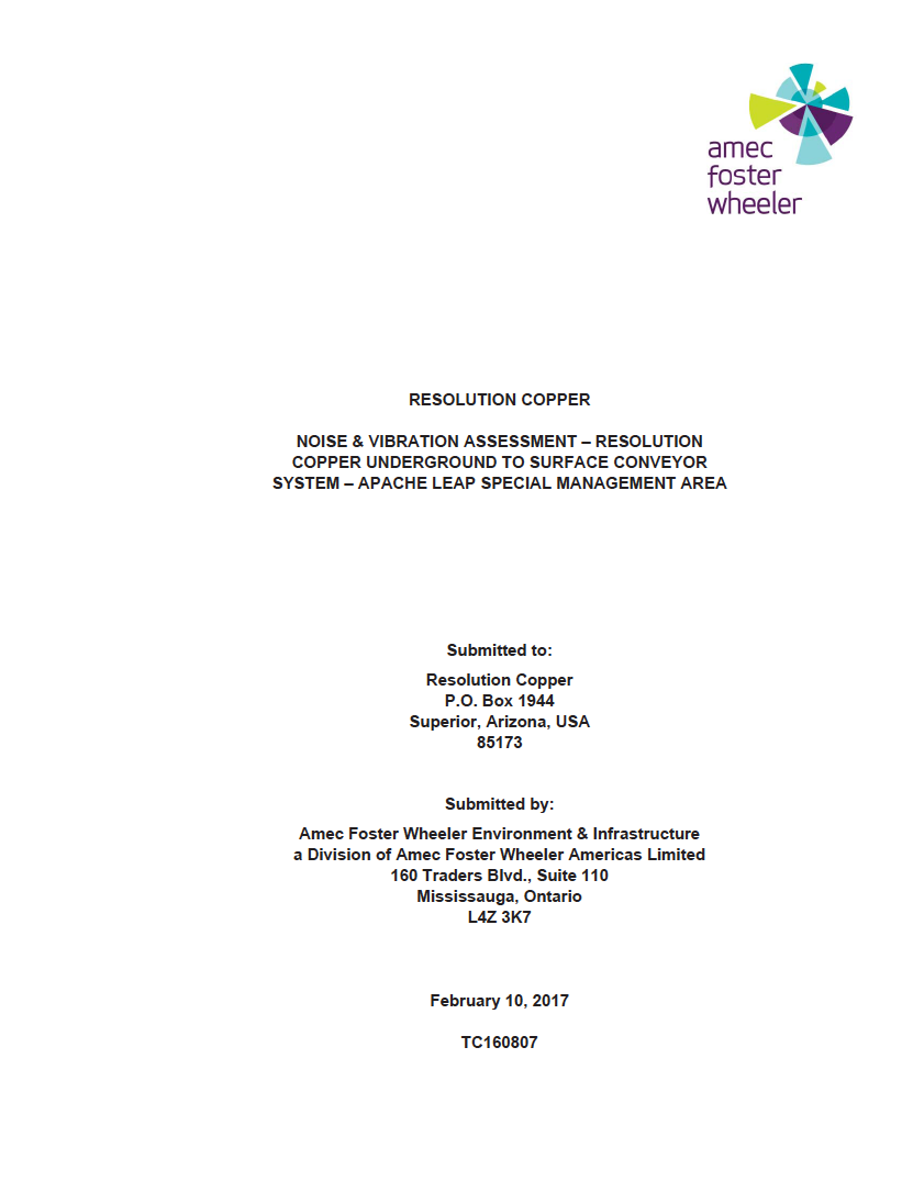 Thumbnail image of document cover: Noise and Vibration Assessment - Resolution Copper Underground to Surface Conveyor System - Apache Leap SMA