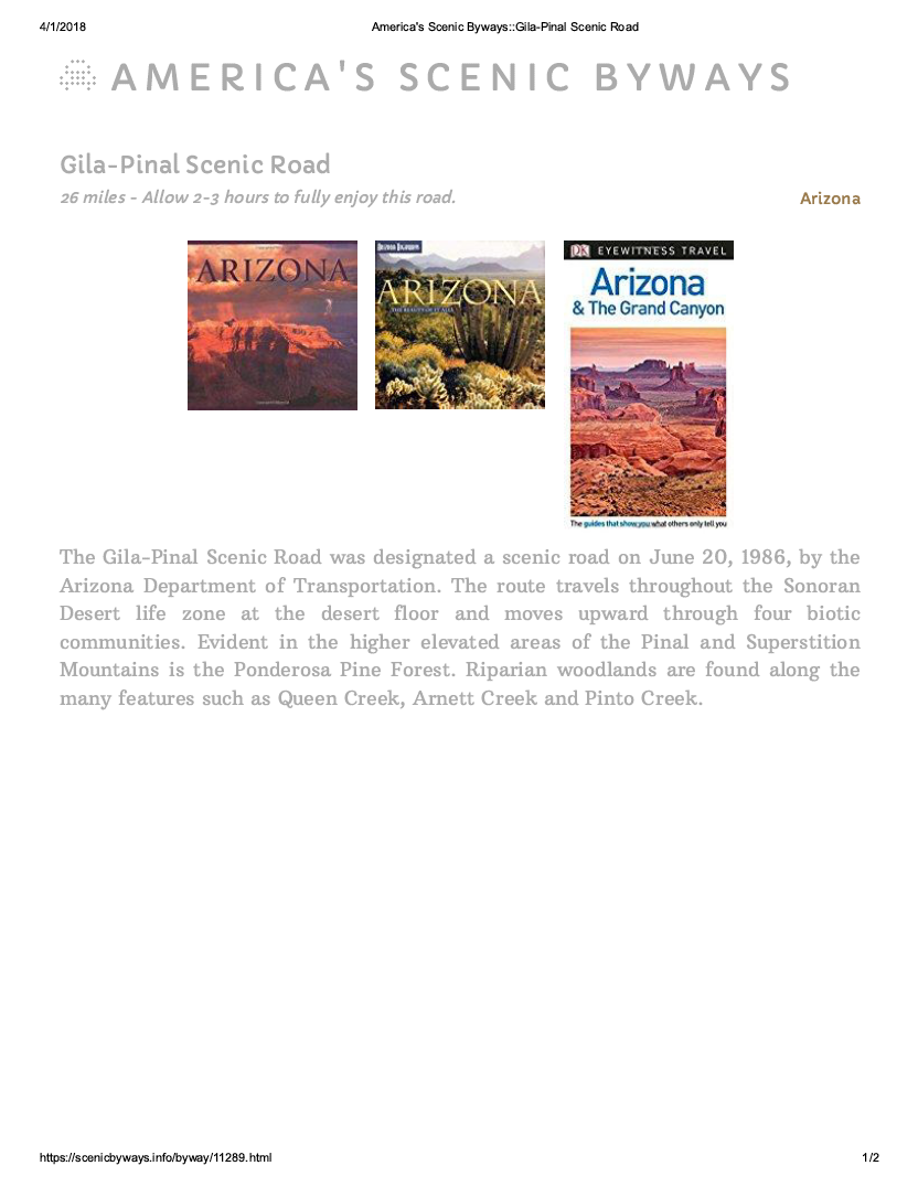 Thumbnail image of document cover: Gila-Pinal Scenic Road