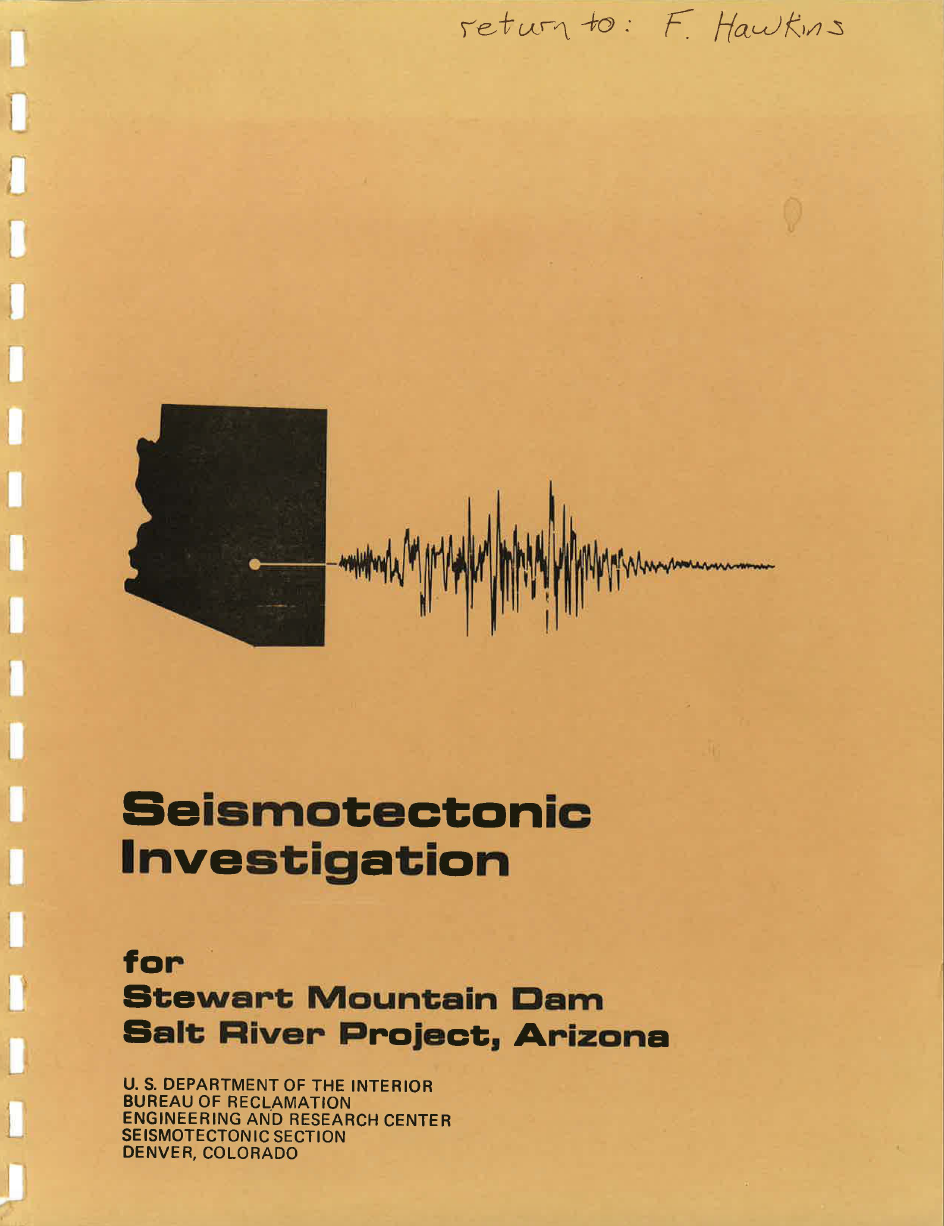 Thumbnail image of document cover: Seismotectonic Investigations, Stewart Mountain Dam, Salt River Project, Arizona