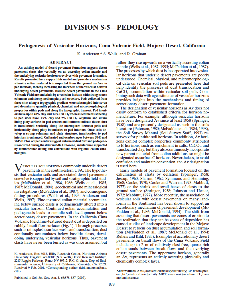 Thumbnail image of document cover: Pedogenesis of Vesicular Horizons, Cima Volcanic Field, Mojave Desert, California