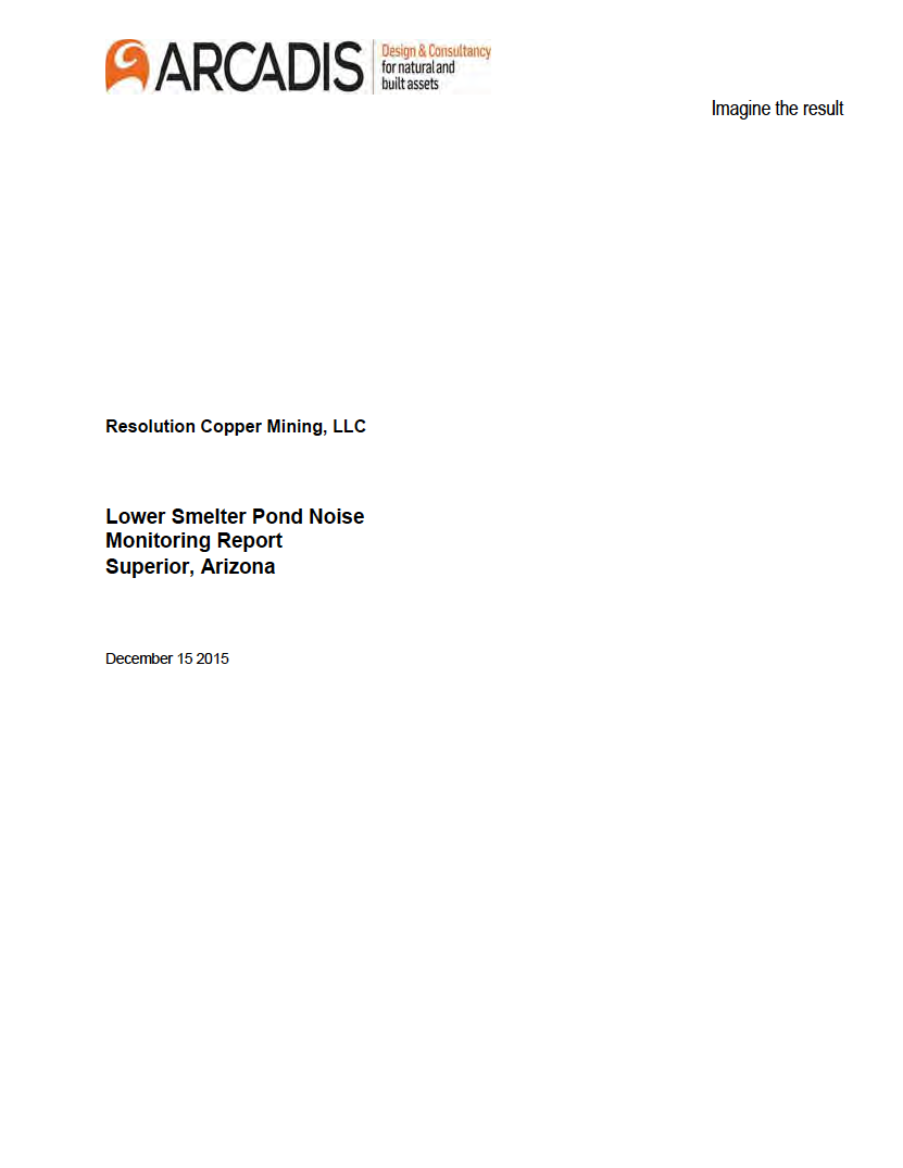 Thumbnail image of document cover: Lower Smelter Pond Noise Monitoring Report