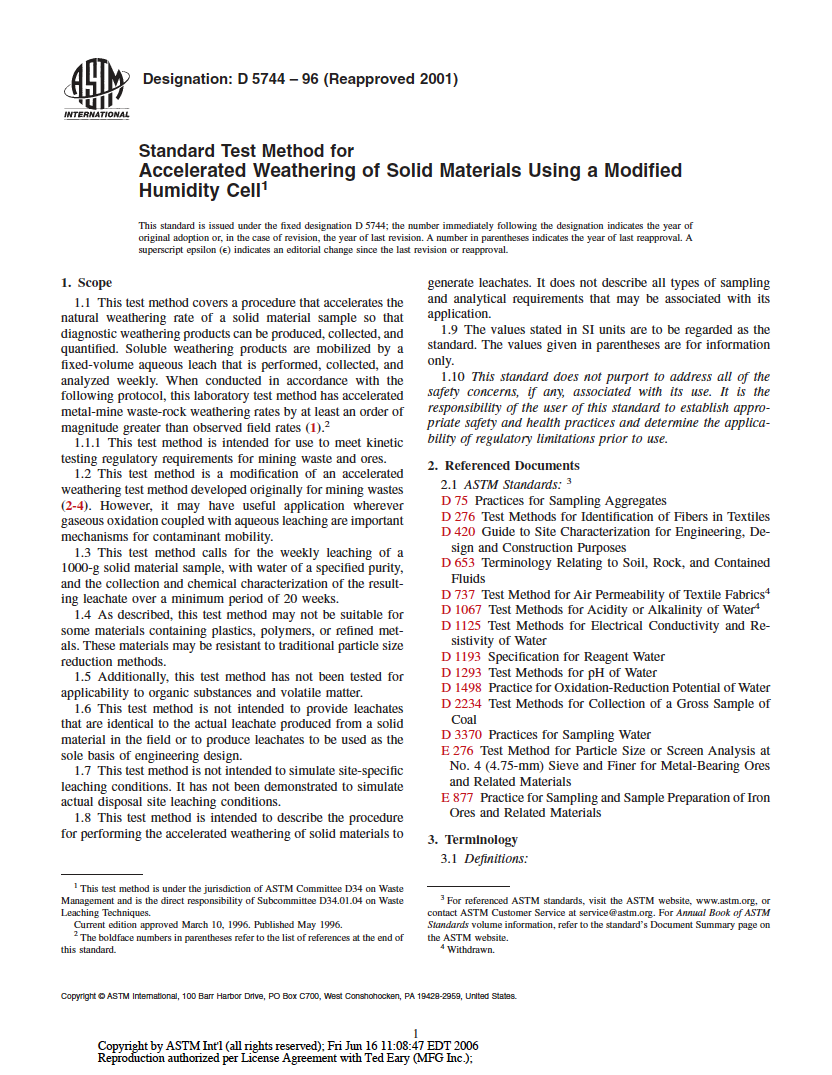 Thumbnail image of document cover: Standard Test Method for Accelerated Weathering of Solid Materials Using a Modified Humidity Cell