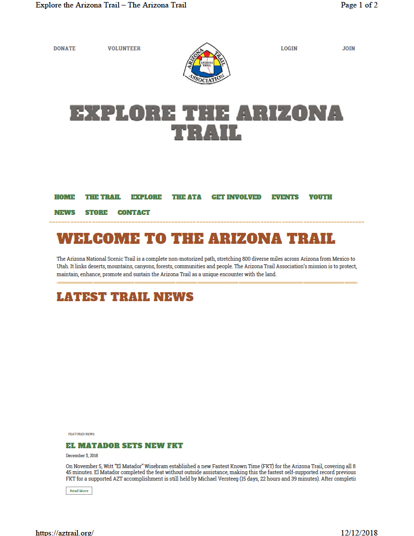 Thumbnail image of document cover: Explore the Arizona Trail