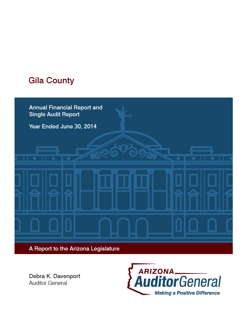 Thumbnail image of document cover: Gila County: Annual Financial Report and Single Audit Report, Year Ended June 30, 2014