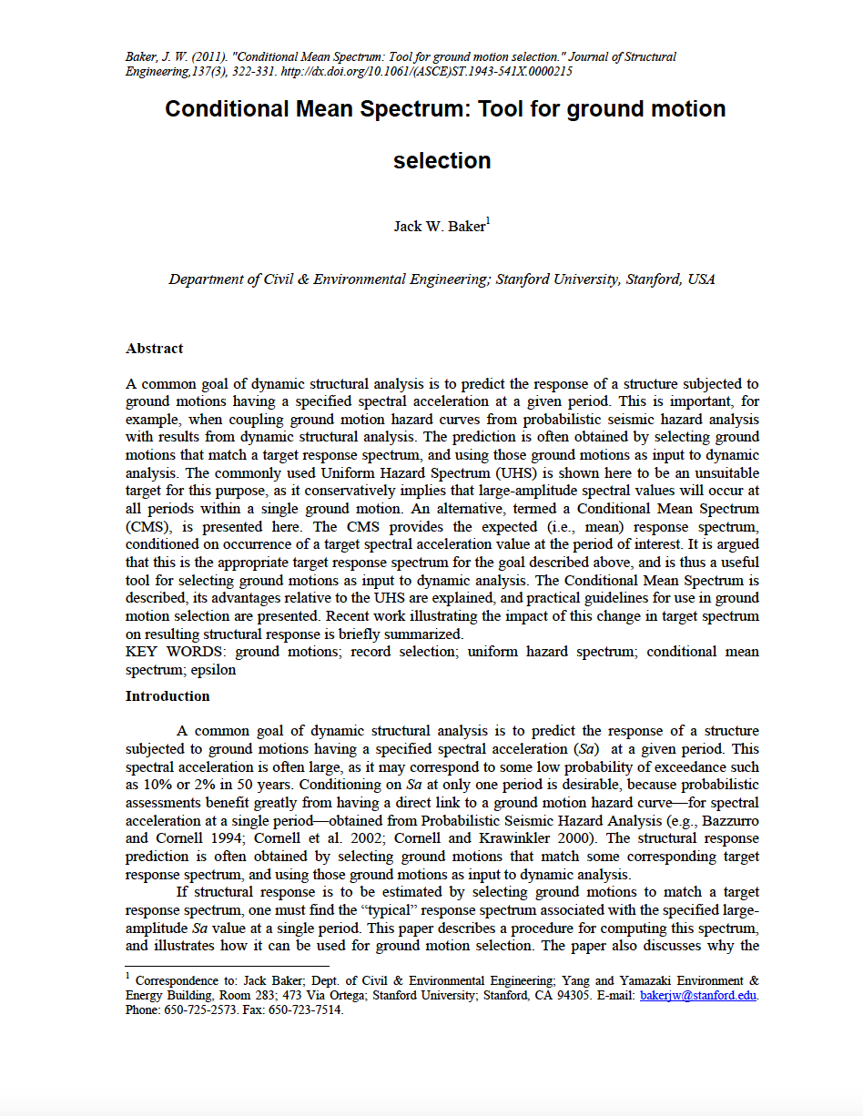 Thumbnail image of document cover: The Conditional Mean Spectrum: A Tool for Ground Motion Selection