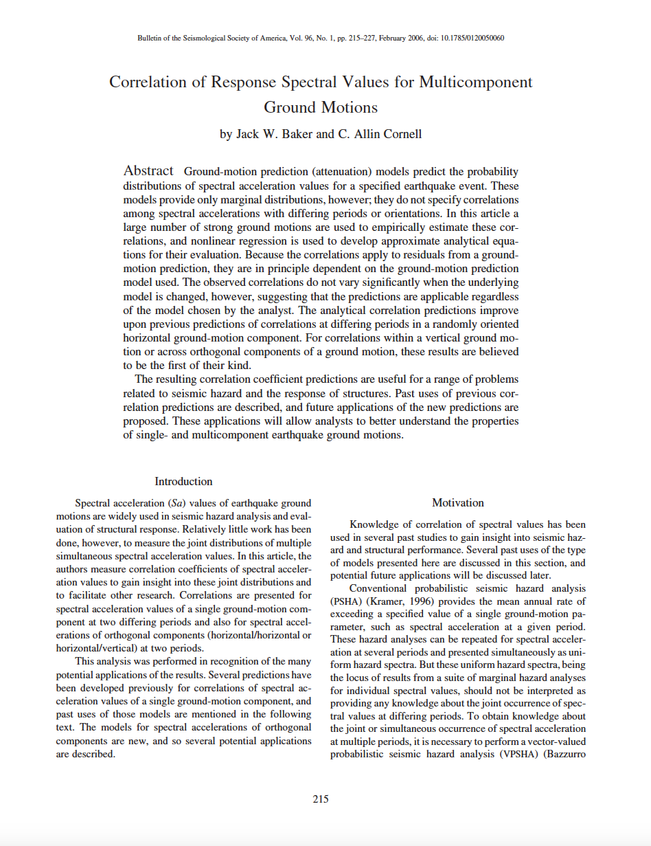 Thumbnail image of document cover: Correlation of Response Spectral Values for Multi-Component Ground Motions