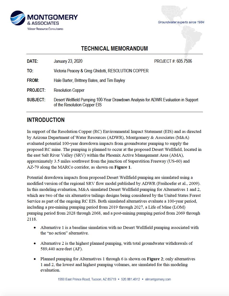 Thumbnail image of document cover: Desert Wellfield Pumping 100-Year Drawdown Analysis for ADWR Evaluation in Support of the Resolution Copper EIS