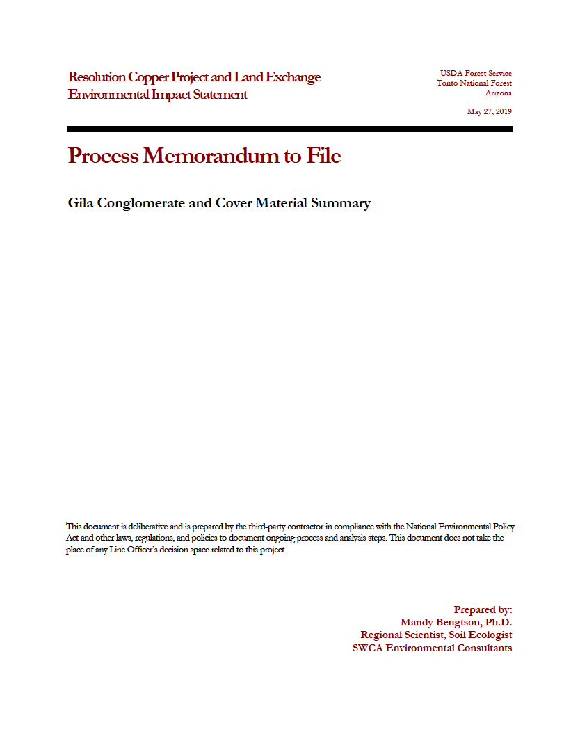 Thumbnail image of document cover: Gila Conglomerate and Cover Material Summary