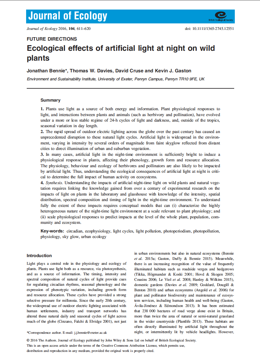 Thumbnail image of document cover: Ecological Effects of Artificial Light at Night on Wild Plants