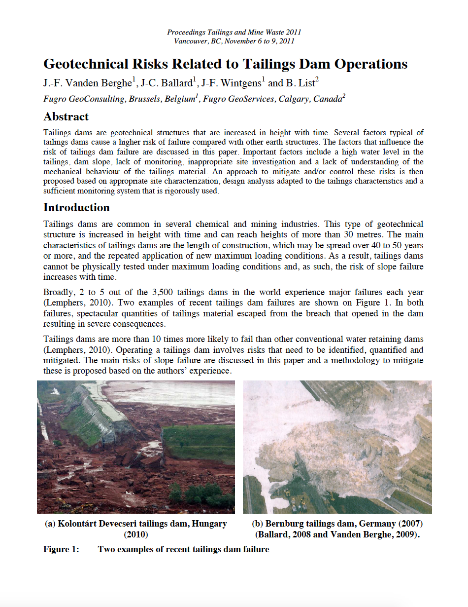 Thumbnail image of document cover: Geotechnical Risks Related to Tailings Dam Operations