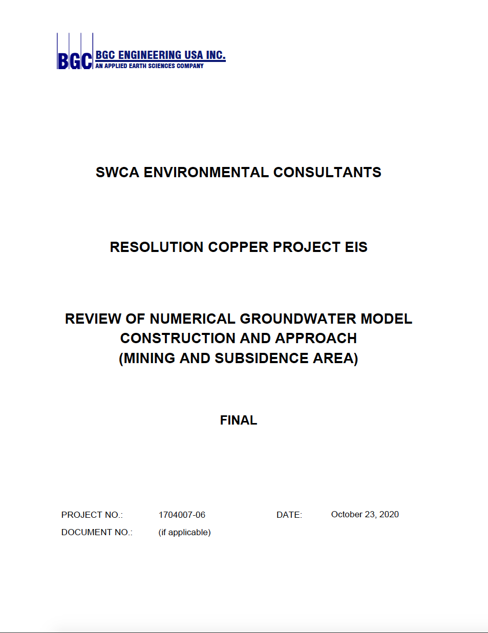 Thumbnail image of document cover: Review of Numerical Groundwater Model Construction and Approach (Mining and Subsidence Area)