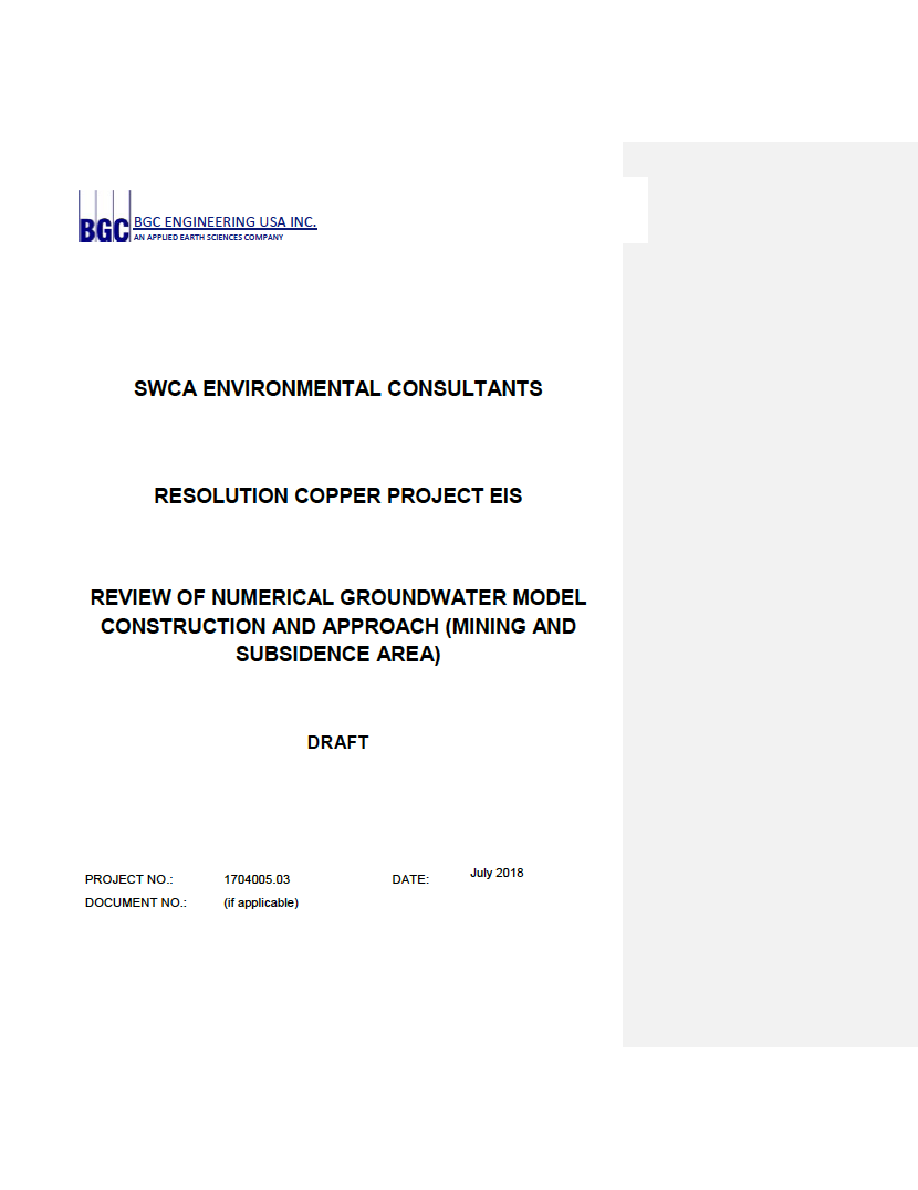 Thumbnail image of document cover: Review of Numerical Groundwater Model Construction and Approach (Mining and Subsidence Area)