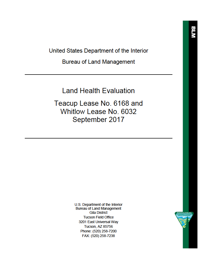 Thumbnail image of document cover: Land Health Evaluation: Teacup Lease No. 6168 and Whitlow Lease No. 6032