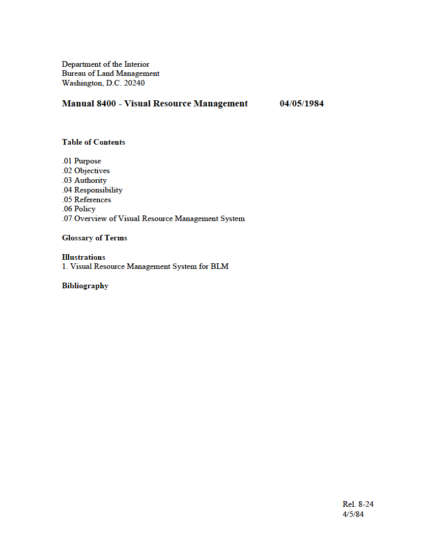 Thumbnail image of document cover: Manual 8400 - Visual Resource Management