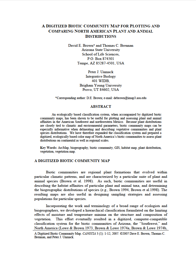 Thumbnail image of document cover: A Digitized Biotic Community Map for Plotting and Comparing North American Plant and Animal Distributions