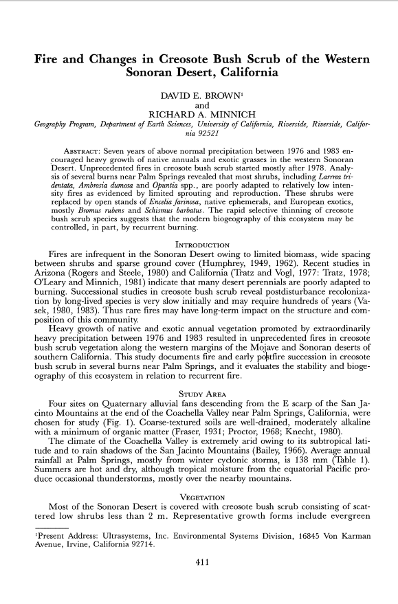 Thumbnail image of document cover: Fire and Changes in Creosote Bush Scrub of the Western Sonoran Desert, California