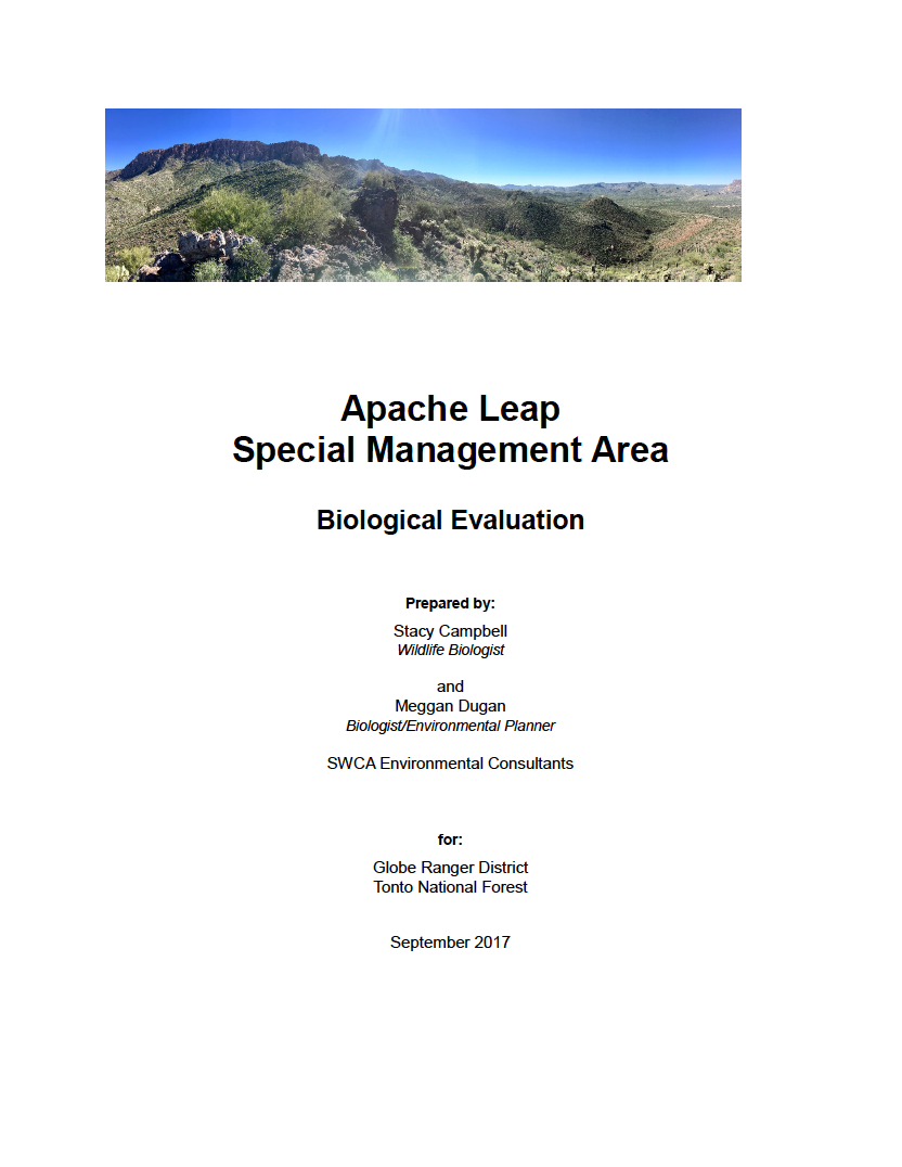 Thumbnail image of document cover: Apache Leap Special Management Area: Biological Evaluation