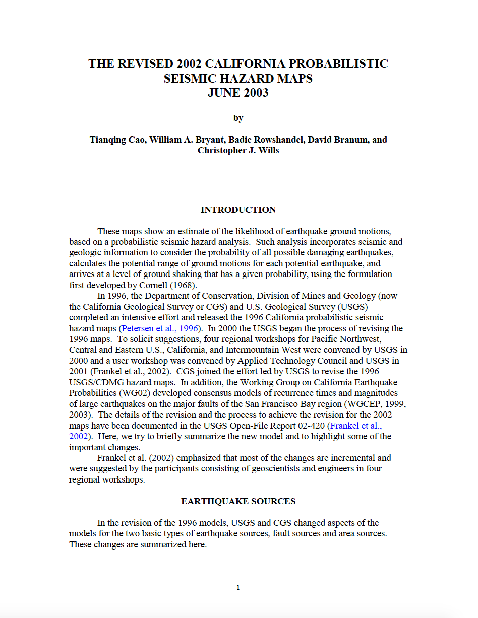 Thumbnail image of document cover: The Revised 2002 California Probabilistic Seismic Hazard Maps, June 2003