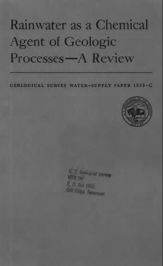 Thumbnail image of document cover: Rainwater as a Chemical  Agent of Geologic Processes - A Review