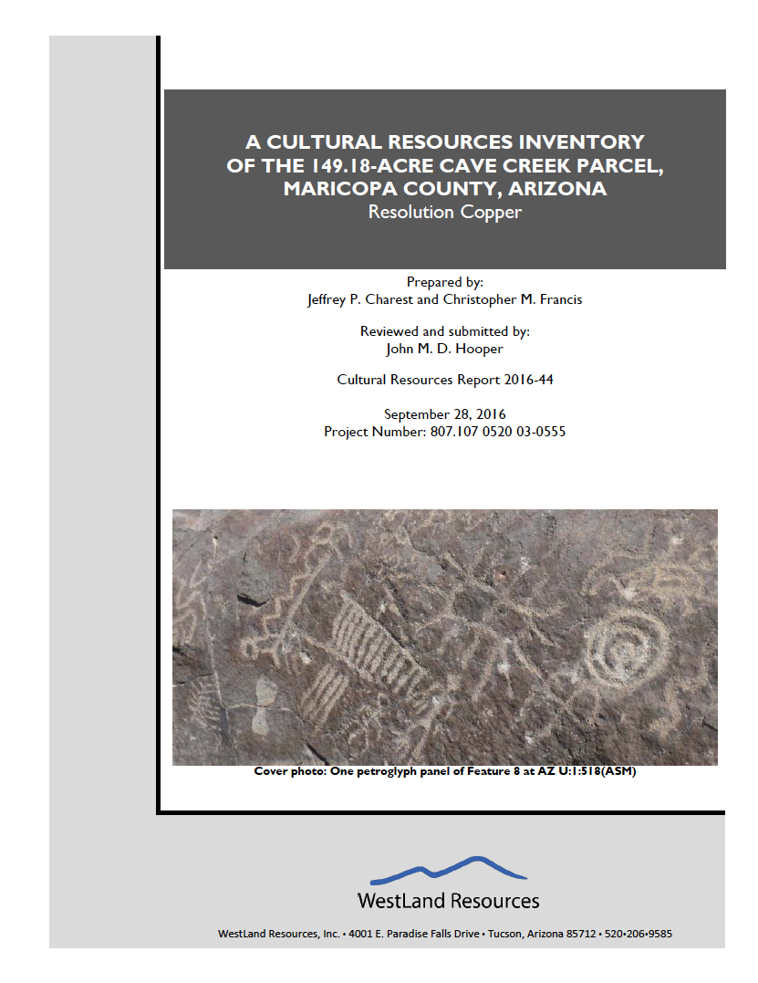 Thumbnail image of document cover: A Cultural Resources Inventory of the 149.18-Acre Cave Creek Parcel, Maricopa County, Arizona